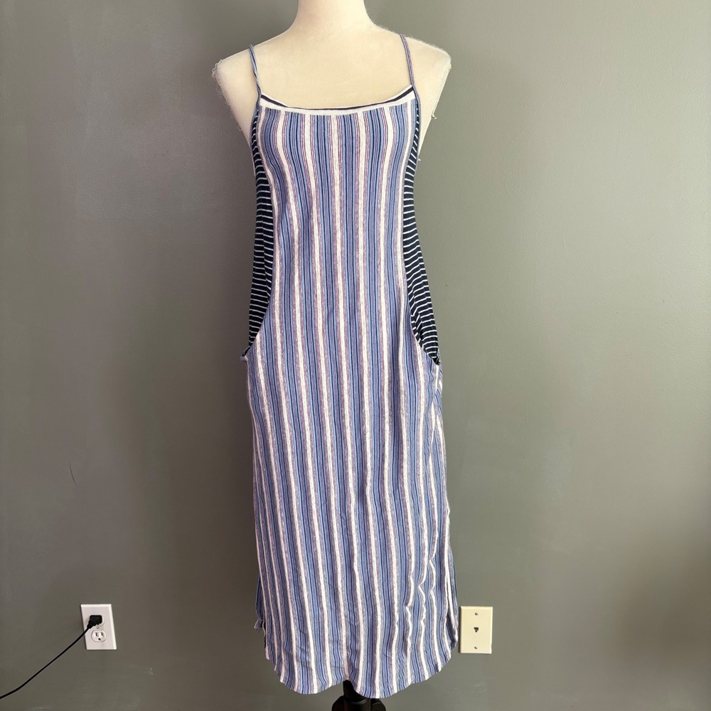 Sita Murt Striped Midi Dress Women M Blue Linen Blend Coastal Beach Resort Boho